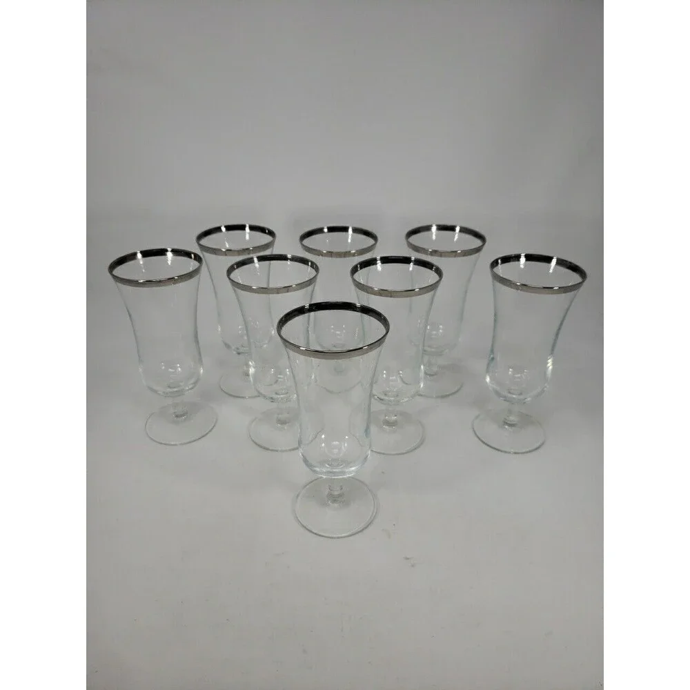 French Crystal Platinum Rim Cocktail or Dessert Parfait Glasses Marked France